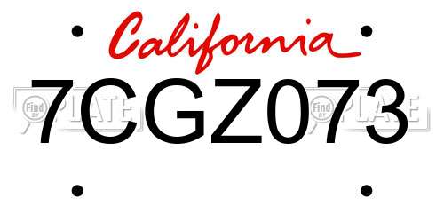 7CGZ073 California License Plate