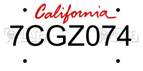 7CGZ074 California License Plate