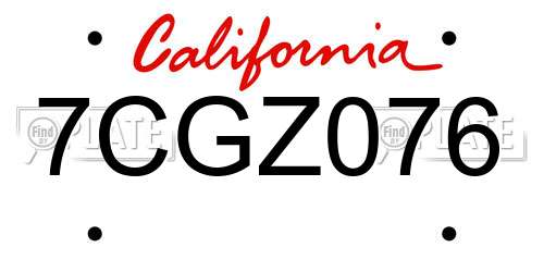 7CGZ076 California License Plate