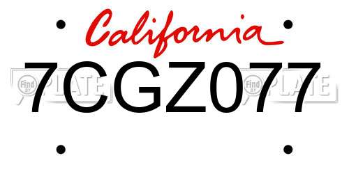 7CGZ077 California License Plate