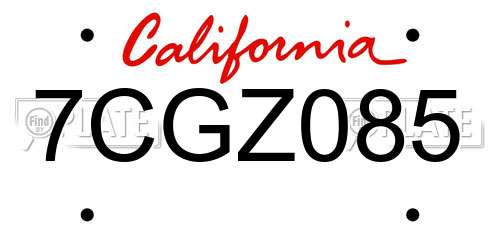 7CGZ085 California License Plate