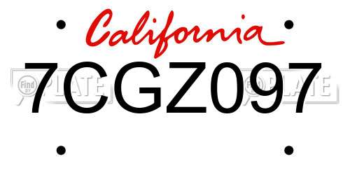 7CGZ097 California License Plate