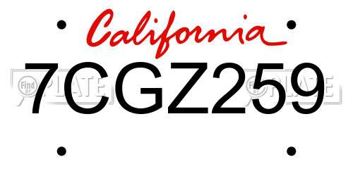 7CGZ259 California License Plate