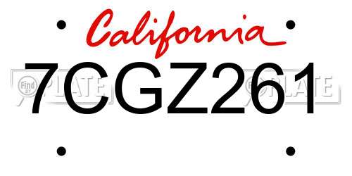 7CGZ261 California License Plate