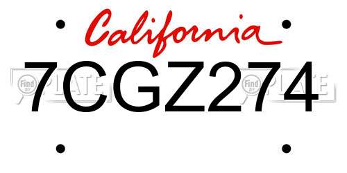 7CGZ274 California License Plate