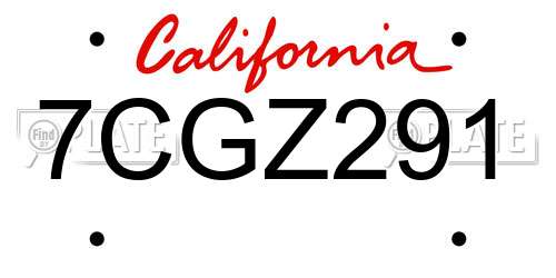 7CGZ291 California License Plate