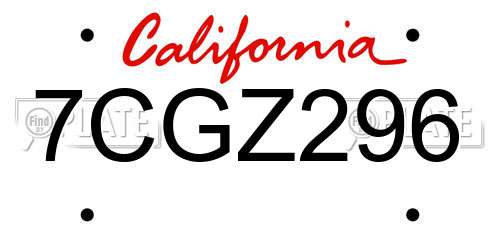 7CGZ296 California License Plate