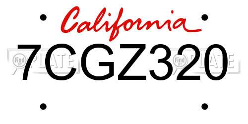 7CGZ320 California License Plate