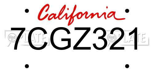 7CGZ321 California License Plate