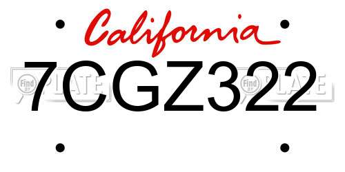 7CGZ322 California License Plate