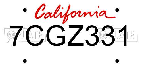 7CGZ331 California License Plate