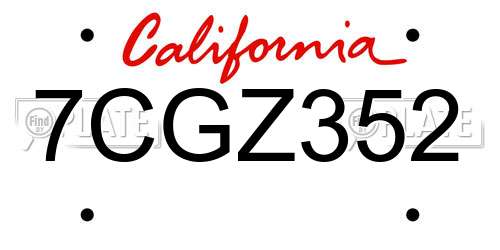 7CGZ352 California License Plate