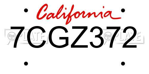 7CGZ372 California License Plate