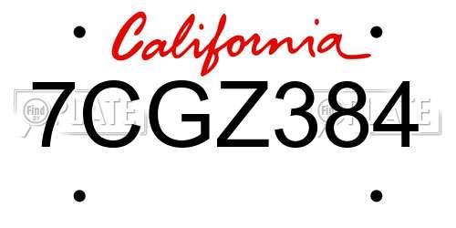 7CGZ384 California License Plate
