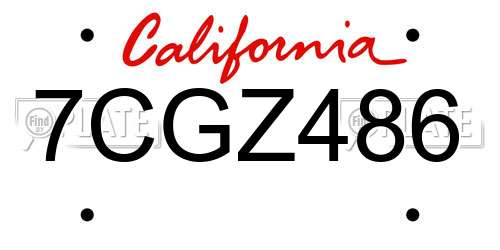 7CGZ486 California License Plate