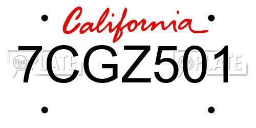7CGZ501 California License Plate