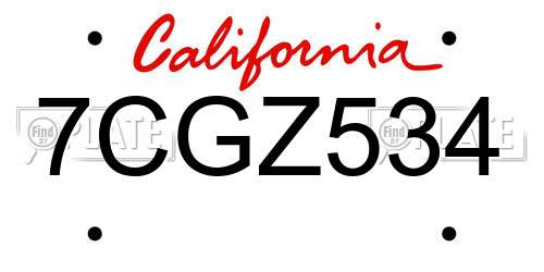 7CGZ534 California License Plate
