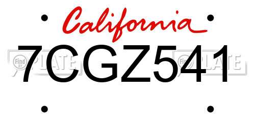 7CGZ541 California License Plate