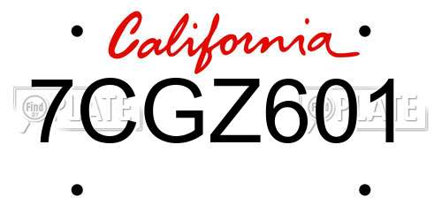 7CGZ601 California License Plate
