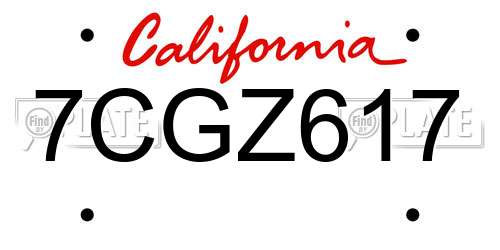 7CGZ617 California License Plate