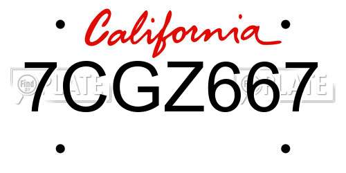 7CGZ667 California License Plate