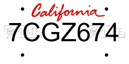 7CGZ674 California License Plate