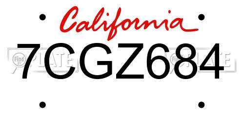 7CGZ684 California License Plate