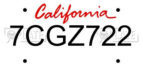 7CGZ722 California License Plate