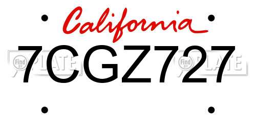 7CGZ727 California License Plate
