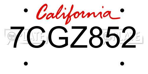7CGZ852 California License Plate