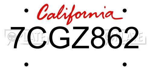 7CGZ862 California License Plate
