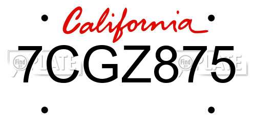 7CGZ875 California License Plate