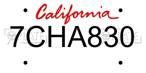 7CHA830 California License Plate