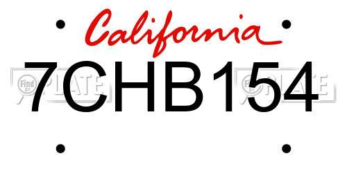 7CHB154 California License Plate