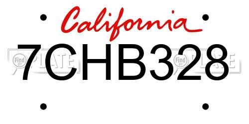 7CHB328 California License Plate