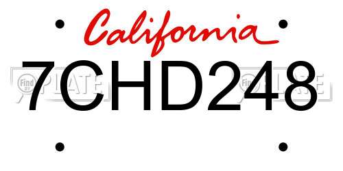 7CHD248 California License Plate