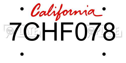 7CHF078 California License Plate