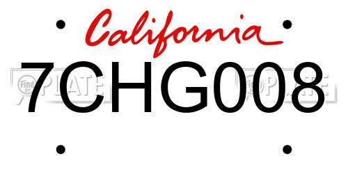 7CHG008 California License Plate