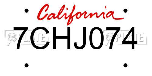 7CHJ074 California License Plate