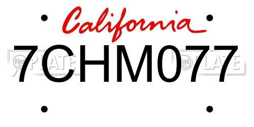 7CHM077 California License Plate