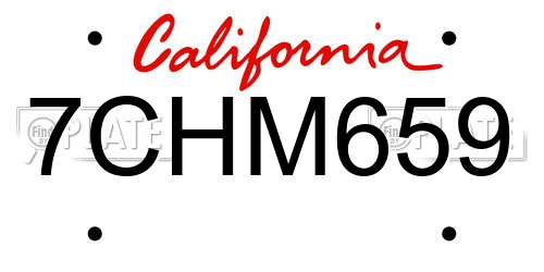 7CHM659 California License Plate