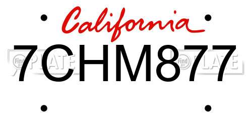 7CHM877 California License Plate