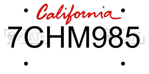 7CHM985 California License Plate