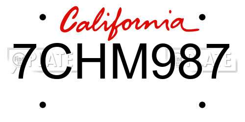 7CHM987 California License Plate