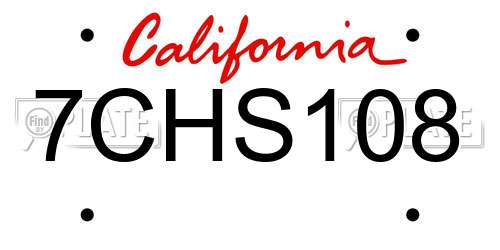 7CHS108 California License Plate