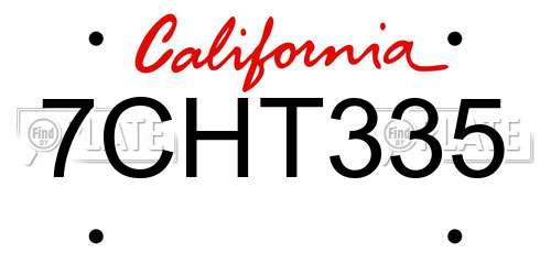 7CHT335 California License Plate