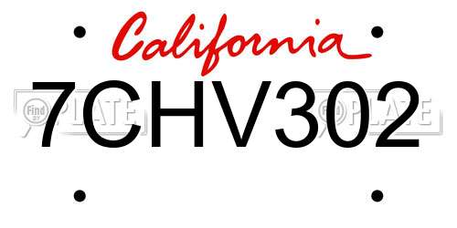 7CHV302 California License Plate