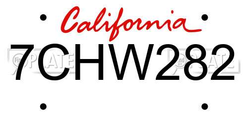 7CHW282 California License Plate