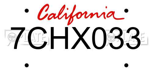 7CHX033 California License Plate