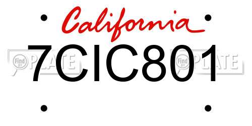 7CIC801 California License Plate